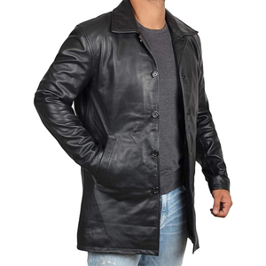 Vestes pour hommes TOPEAK Sports 2026 de qualité supérieure, longues, noires, en cuir véritable, coupe-vent, respirantes, à col carré, à simple boutonnage - Product Image 3
