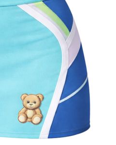 Conjunto de dos piezas para mujer, color azul cielo, top corto y minifalda, sin mangas, cuello redondo, estampado Teddy, cintura alta, estilo bodycon, atuendo de verano. - Product Image 6
