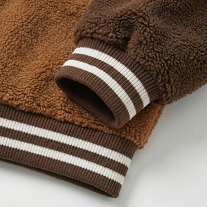 Wholesale Two Tone <b>Sherpa</b> Varsity <b>Jacket</b> | Brown Teddy Bomber with Applique | OEM Streetwear & Collegiate Outerwear Supplier - Product Image 5