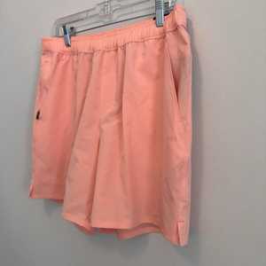 Shorts courts pour hommes en tissu tissé à séchage rapide, couleur unie corail, taille élastique, avec poches, style décontracté, longueur mi-cuisse - Product Image 3