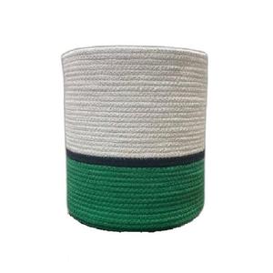 Cotton Rope Storage <b>Basket</b> with Handles Tone <b>Woven</b> Organizer for Home Nursery - Product Image 3