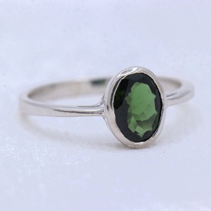 Wholesale 925 Solid <b>Sterling</b> <b>Silver</b> Natural Oval Green Tourmaline Bezel <b>Set</b> Solitaire <b>Ring</b> Memoria Jewels - Product Image 1