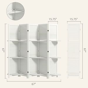 Divisorio per Stanza in Legno Bianco a 5 Pannelli, Alto 170 cm, con 3 Ripiani e Contenitore Pieghevole per Camera da Letto - Product Image 3