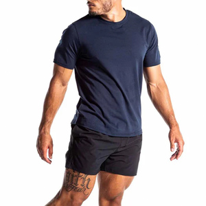 <b>Men's</b> Short Sleeve O-Neck Knitted Casual <b>T</b>-<b>Shirt</b> Slim Fit Solid Color <b>Navy</b> <b>Blue</b> Breathable Jersey Fabric 2027 - Product Image 2