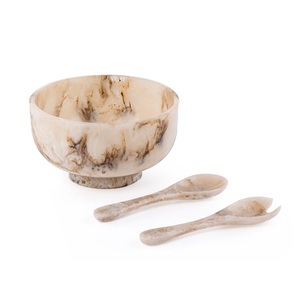 Ensemble de saladiers et bols en résine blanche à motif tourbillonnant, finition brillante, prix abordable, vaisselle décorative pour la cuisine - Product Image 6