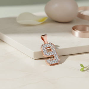 Diamtrendz Lucky Number 9 <b>Pendant</b> Without Chain 925 Silver Cubic Zirconia Diamond 10K 14K 18K <b>Solid</b> <b>Gold</b> Option Available - Product Image 5