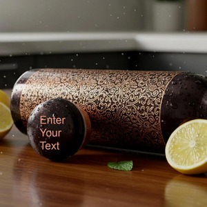 Bouteille d'eau en cuivre émaillé noir de qualité supérieure avec impression vintage complexe, récipient artisanal en cuivre fait main - Product Image 6