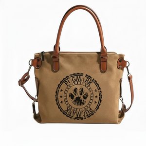 Sac fourre-tout unisexe Royaa style américain multi-poches avec logo vintage, résistant à l'eau, fermeture éclair, en toile et cuir véritable végétal de 13 pouces - Product Image 1