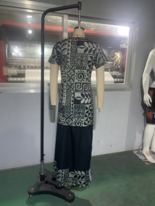 Vestido Samoano Puletasi de Manga Corta, Diseño de las Islas del Pacífico, Vestido con Dobladillo Asimétrico y Cuello en V, Ropa para Mujer, 2 Piezas - Product Image 5