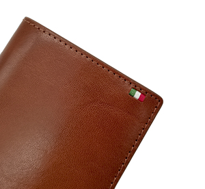 Article populaire : Portefeuille unisexe bi-pliant Castello en cuir italien tanné végétal, minimaliste, avec broderie drapeau, noir, en polyester. - Product Image 2