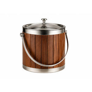 Seau à glace en bois fait main avec doublure et poignée en acier inoxydable, baril refroidisseur à double paroi pour hôtel, bar, fête - Product Image 5