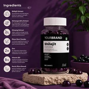 Gummies de Shilajit, Ashwagandha et Ginseng saveur fruits rouges mélangés – Soutien à la force, à l'endurance et à la vitalité masculine, favorise la croissance musculaire – 30 unités - Product Image 4