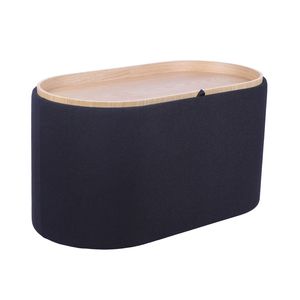 Sgabello nero Ottoman con ripiano in legno reversibile con funzionalità Versatile - Product Image 5