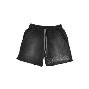 Shorts pour femmes en coton polyester French Terry 320 GSM, noir délavé, impression puff, logo personnalisé, coupe décontractée - Product Image 3