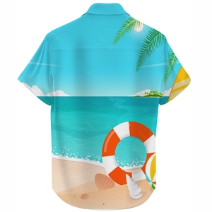 เสื้อชายหาดแบบซับลิเมชั่น แห้งเร็ว ระบายอากาศ ป้องกันรังสียูวี สไตล์ฮาวาย สำหรับวันหยุดฤดูร้อน กระดุมเขาสัตว์ ปกคอพับได้ - Product Image 3