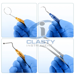 Ensemble d'instruments chirurgicaux dentaires à poignée moletée manuelle, bleu, orange, argent, outils de classe I pour les soins bucco-dentaires - Product Image 4