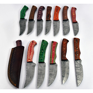 Couteau de chasse multifonction artisanal en acier inoxydable MORTAL SAGA, lame en acier Damas, manche en résine colorée, étui en cuir - Product Image 2