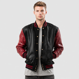 Men <b>Leather</b> Varsity <b>Jacket</b> Crew Neck <b>Long</b> Sleeve PU <b>Leather</b> Varsity <b>Jackets</b> Men Button Up Baseball <b>Leather</b> Varsity <b>Jacket</b> Tops - Product Image 3