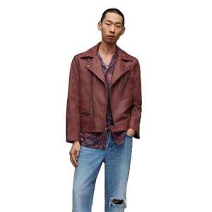 Blouson de motard en cuir vieilli de qualité supérieure pour homme, coupe ajustée, bordeaux, style streetwear, fermeture éclair asymétrique, vêtement d'extérieur punk - Product Image 6