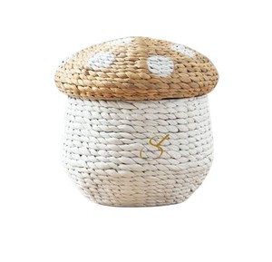 Cesta de Almacenamiento de Jacinto de Agua con Forma de Hongo y Tapa, Organizador de Juguetes Tejido con Diseño de Puntos, Bonita Decoración para Guardería con Temática Forestal - Product Image 1