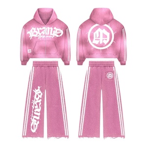 Conjunto Deportivo Unisex Rosa, Sudadera con Capucha y Pantalones Largos, Estilo Urbano, Cierre de Cremallera, Bolsillos Laterales, Estampado por Sublimación - Product Image 1