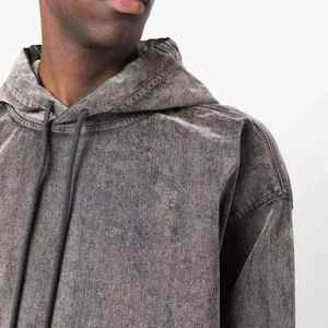 Sweat à capuche unisexe à épaules tombantes, coupe ample, style streetwear, en coton épais et laine, confortable, grande taille, délavé à l'acide - Product Image 4