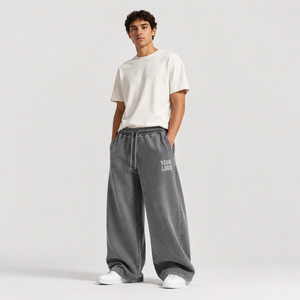 Men's Oversized Wide Leg Cotton Fleece <b>Trousers</b> Thermal <b>Drawstring</b> Waist Elastic Solid Winter OEM Manufacturer - Product Image 6
