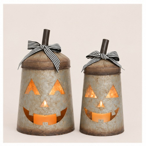 Lanternes décoratives en métal galvanisé en forme de citrouille Jack-O-Lantern pour bougies votives, idéales pour les fêtes intérieures et extérieures (vente en gros) - Product Image 5