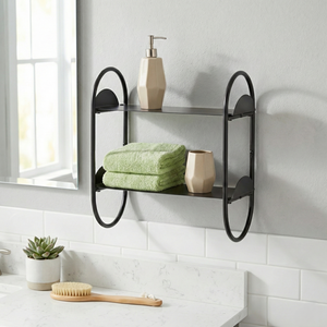 Étagère murale en fer à 2 niveaux de style moderne pour la maison, la salle de bain, le salon, l'hôtel ou l'atelier, meuble de rangement pratique - Product Image 1