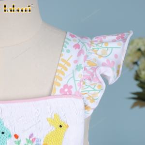 Patrón de personajes Impreso a mano Bebé Niños Ruffle Bubble OEM ODM Stock Verano Manga corta Botón a presión Mamelucos 100% Algodón - Product Image 3