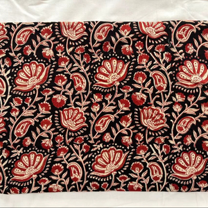 Black <b>Red</b> Hand Block Printed Cotton Fabric Floral Paisley Pattern Indian Handmade Cotton Fabric Kalamkari Style Dress <b>Material</b> - Product Image 1
