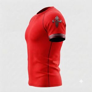 Camiseta Deportiva de Manga Corta Roja para Hombre, Sublimada, Cuello Redondo, Secado Rápido, Transpirable, Material de Spandex/Poliéster - Product Image 5