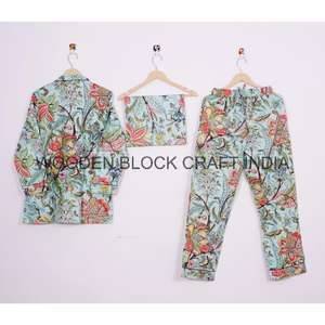 ชุดนอนผ้าฝ้ายเนื้อนุ่มพิมพ์ลายดอกไม้ด้วยมือ ชุดนอนแขนยาวสำหรับผู้หญิง ใส่สบายๆ ในช่วงฤดูร้อน เหมาะสำหรับใช้ในชีวิตประจำวัน - Product Image 5