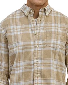 <b>Men</b> Beige And <b>White</b> Plaid Cotton <b>Shirt</b> Long Sleeve Button Down <b>Casual</b> Checked <b>Shirt</b> OEM Factory Custom Fit Wear Export Quality - Product Image 4