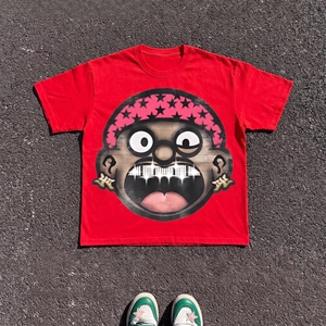 T-shirt à manches courtes pour homme, imprimé dessin animé blanc, col rond, coupe classique, style streetwear, jersey en coton tricoté - Product Image 2