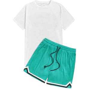 ชุดกีฬาสำหรับผู้ชายชุดวิ่งพิมพ์ลายตัวอักษรมีเชือกผูกเอวกางเกงขาสั้นสีล้วนสำหรับใส่วิ่ง - Product Image 3