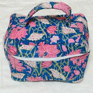 Floral Embroidered Cosmetic Bag Medium Size Zipper Closure Soft Handle Boho Style Textile <b>Makeup</b> Pouch - Product Image 2