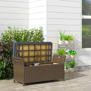 Panca Contenitore da Esterno in Vimini Blu Scuro con Cuscino, Soluzione per Seduta e Stoccaggio all'Aperto - Product Image 2