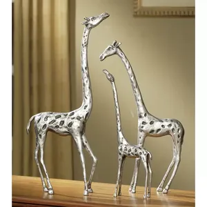 Ensemble de 3 sculptures de girafes en aluminium faites à la main, figurines d'animaux artistiques modernes, décoration murale pour bureau, anniversaire - Product Image 4