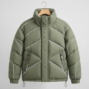 Veste matelassée verte pour homme, col montant, manteau d'hiver zippé, streetwear d'extérieur, étiquette privée personnalisée OEM ODM - Product Image 1