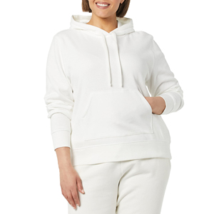 <b>Women's</b> <b>White</b> Hooded <b>Sweatshirt</b> Solid Color Pullover Long Sleeve Pockets Breathable Knitted 100% Cotton Winter Front - Product Image 1