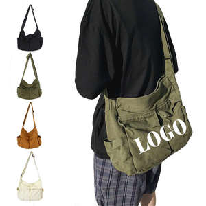 Sac messager en toile grande capacité BAGNEX avec logo personnalisé, sac à bandoulière vintage en jean pour femme, sac de voyage avec fermeture éclair, personnalisable - Product Image 1