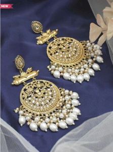 Indian Traditional Handmade Gold Plated Alloy Flower Shape Drop Earrings Imitation Pearl Crystal Rhinestone Trendy Women's - Product Image 5