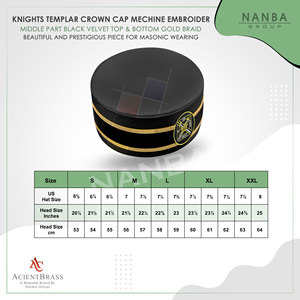 Gorra de la Comandancia de los Caballeros Templarios, Gorra Ceremonial Masónica |   Gorro Masónico de Terciopelo de Seda 100% Bordado Personalizado |   Fiesta - Product Image 5