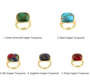 Bague tendance en laiton plaqué or 18 carats avec pierre précieuse turquoise cuivrée, bijou fantaisie de haute qualité, best-seller - Product Image 1