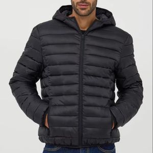 Vestes et blousons matelassés noirs de haute qualité pour hommes, style streetwear, sur mesure, avec fermeture éclair et col montant. - Product Image 4