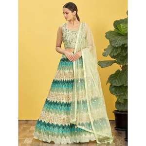 Charmant travail brodé vert Chinon réception Lehenga Choli - Product Image 6