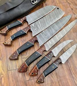 Juego de Cuchillos de Chef de Acero de Damasco Forjados a Mano de 6 Piezas, Mangos de Madera, Diseño Ambidiestro, Hojas Hechas a Mano de 67 Capas, OEM Profesional - Product Image 1