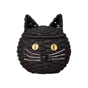 ตะกร้ากระดาษลายแมวดำฮาโลวีนพร้อมฝาปิด ถ้วยใส่ขนม ตะกร้ากระดาษสานมือสำหรับใส่ขนม ของตกแต่งงานปาร์ตี้ทริคออร์ทรีท - Product Image 1