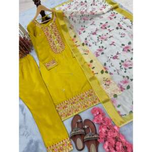 Designer Women's <b>Silk</b> Top Bottom & Dupatta Set Elegant Party Wear Look - Product Image 2